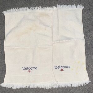 Welcome Hand Towels Vintage and Collectable Cream 'Welcome' Fringe Bottoms